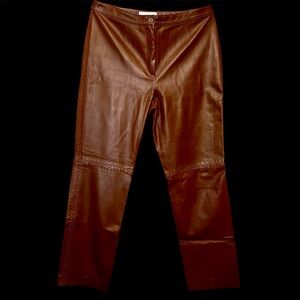 Doncaster- Chocolate Brown Leather Stitch Accent Pants - Size 10